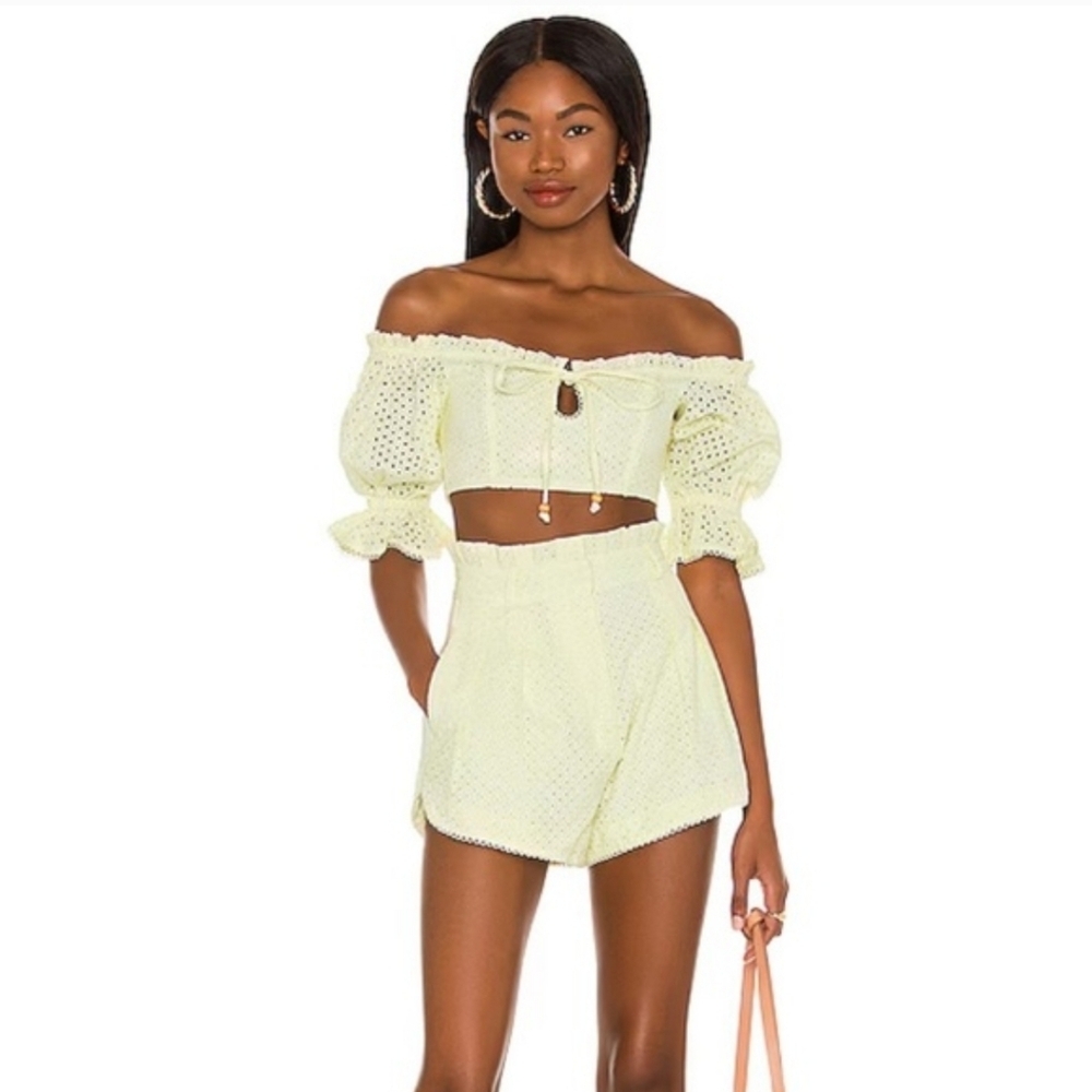 NWOT | Majorelle Thalia Top Lemon Cream Yellow Crop Puff Sleeve Size S